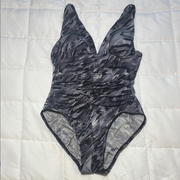 Miraclesuit Black and Gray One-Piece Swimsuit - Picture 1 of 12